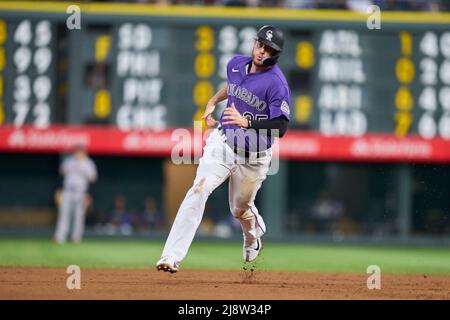 May 3 2022: Colorado first baseman C.J. Cron (25) gets a hit during the  game with Washington Nationals and Colorado Rockies held at Coors Field in  Denver Co. David Seelig/Cal Sport Medi(Credit