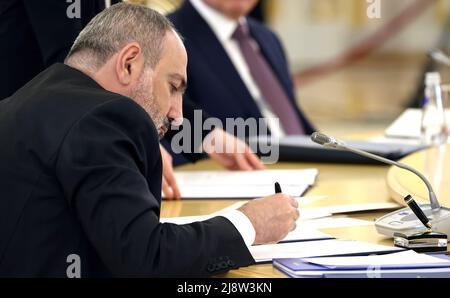 Prime Minister of Armenia Nikol Pashinyan during the meeting of the leaders of the CSTO member states at the Kremlin. Stock Photo