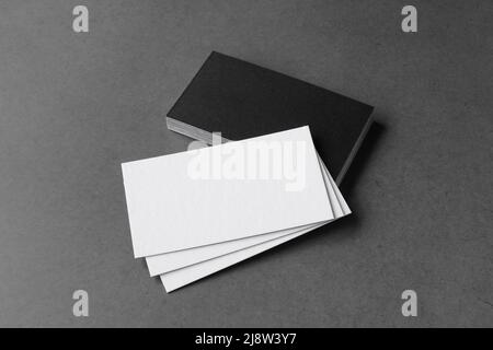 Business cards blank. Mockup on black background. Copy space for text. Stock Photo