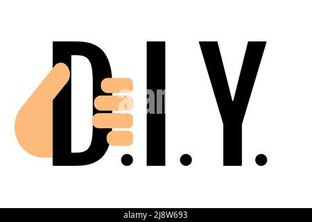 DIY concept. Human hand holding D letter, I and Y letters isolated on white. Do it yourself sign. Vector illustration Stock Vector