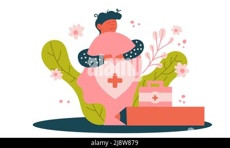 Mental health head and person brain mind. Psychology human and intelligence face problem vector illustration. Man think and medical psychotherapy care Stock Vector