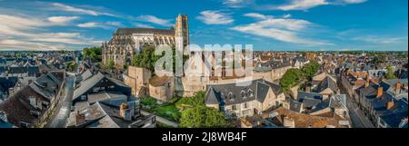 Aerial view of the medieval city of Bourges in Central France with Gothic masterpiece St. Etienne cathedral Stock Photo