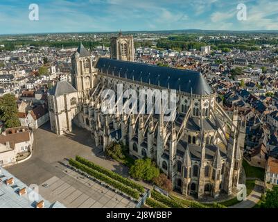 Aerial view of the medieval city of Bourges in Central France with Gothic masterpiece St. Etienne cathedral Stock Photo