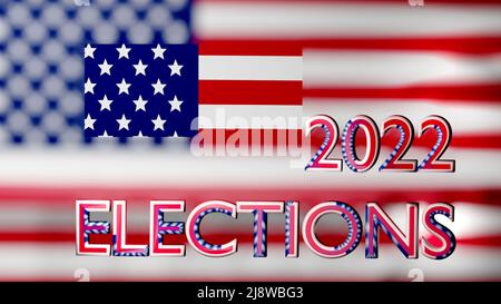 USA midterms. U.S. midterm elections 2022 background with banner sign American Flag and text. 3D render illustration Stock Photo