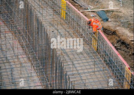 Oltre il Colle Colle Bergamo Italy November 11, 2017: Carpentry workers to build sewage purifiers Stock Photo