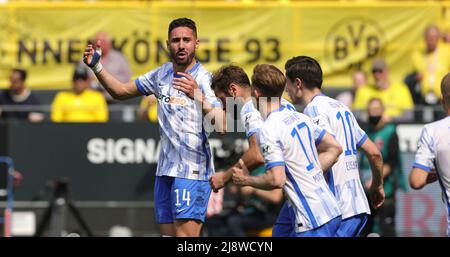 City Of Dortmund, Deutschland. 14th May, 2022. firo : May 14th, 2022, Fuvuball, 1.Bundesliga, season 2021/2022, BVB, Borussia Dortmund - Hertha BSC Berlin Jubilation Hertha to 0:1 at BELFODIL/dpa/Alamy Live News Stock Photo