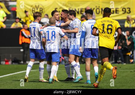 City Of Dortmund, Deutschland. 14th May, 2022. firo : May 14th, 2022, Fuvuball, 1.Bundesliga, season 2021/2022, BVB, Borussia Dortmund - Hertha BSC Berlin Jubilation Hertha to 0:1 at BELFODIL/dpa/Alamy Live News Stock Photo