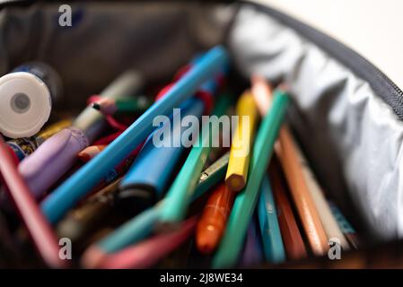 Pencil Case With School Supplies Stock Photo - Download Image Now