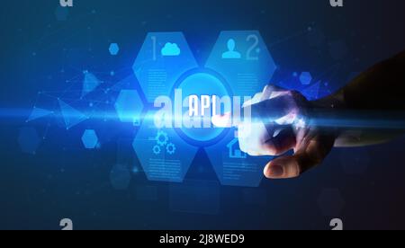 Hand touching digital button concept Stock Photo