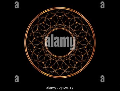 Decorative round gold frame, Mandala for design with floral ornament. Circle border template for printing postcards, invitations, books, for textiles, Stock Vector