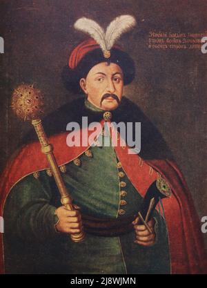 Portrait of Bogdan Khmelnitsky. Painting from the 17th century. Stock Photo