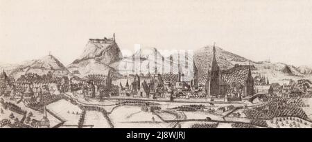 View of the city of Lviv. Engraving of the 17th century. Stock Photo