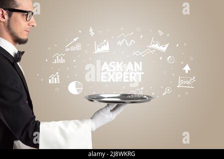 Waiter serving business idea concept Stock Photo