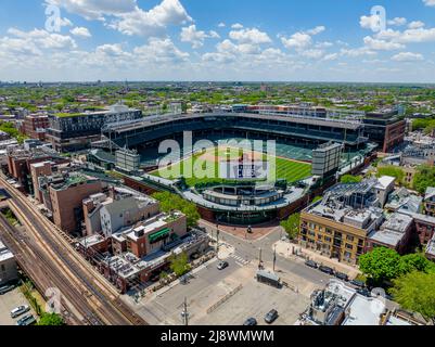 A general overall aerial view of Wrigley Field, Monday, Aug. 7, 2023, in  Chicago. Photo via Credit: Newscom/Alamy Live News Stock Photo - Alamy