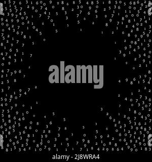 Falling numbers, big data concept. Binary white orderly flying digits. Attractive futuristic banner on black background. Digital vector illustration w Stock Vector