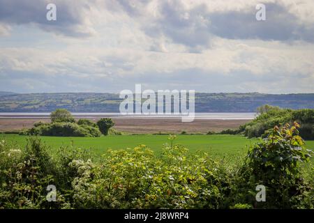 View of Wales across the River Dee, as seen from The Wirral Way, Caldy, Wirral Stock Photo