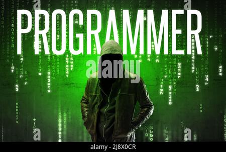 Faceless hacker with inscription concept Stock Photo