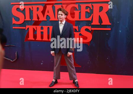 Madrid, Spain. 18th May, 2022. Charlie Heaton attends the premiere of the new season of 'Stranger Things' the series they star at the cinema callao in Madrid. (Photo by Atilano Garcia/SOPA Images/Sipa USA) Credit: Sipa USA/Alamy Live News Stock Photo