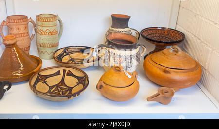 Collection of crockery artifacts in museum of ethnology in Barcelona, Spain Stock Photo