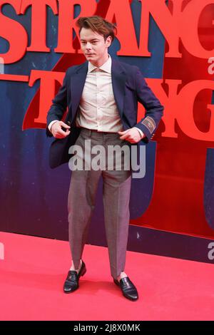 Madrid, Spain. 18th May, 2022. Charlie Heaton attends the premiere of the new season of 'Stranger Things' the series they star at the cinema callao in Madrid. (Photo by Atilano Garcia/SOPA Images/Sipa USA) Credit: Sipa USA/Alamy Live News Stock Photo