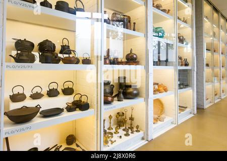 Collection of crockery artifacts in museum of ethnology in Barcelona, Spain Stock Photo