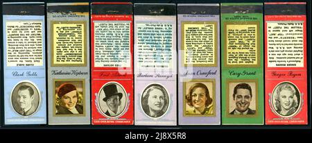 1930's Diamond Matchbooks Movie and Radio Stars Collection featured portraits of Classic Movie stars. Stock Photo