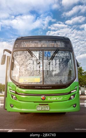Electric vehicle Marcopolo Attivi Padron BYD D9W (2021), held in the city of São Paulo. Stock Photo