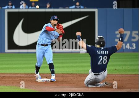 Seattle Mariners' Eugenio Suarez bats against the Cleveland Guardians  during the third inning of a baseball game, Sunday, April 9, 2023, in  Cleveland. (AP Photo/Ron Schwane Stock Photo - Alamy