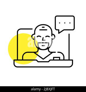 Healthcare specialist giving an online consultation. Pixel perfect, editable stroke line icon Stock Vector
