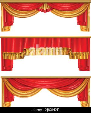 Luxury curtains realistic composition with red and gold colors for theater interior vector illustration Stock Vector