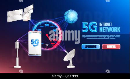 Modern internet technology realistic site design with information about high speed 5g standard data communication vector illustration Stock Vector