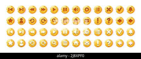 Circle buttons with cheese texture and symbols of search, mail, home, star, arrows, delete, check and cross mark. Vector cartoon set of web icons, ui elements for website or game user interface Stock Vector