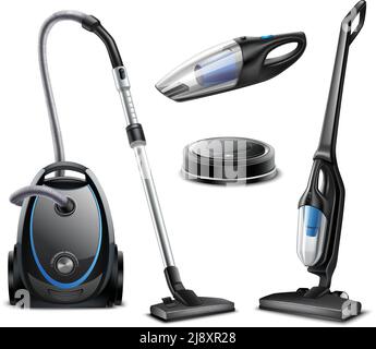 Cleaning equipment. Electrical vacuum cleaner professional supplies  household service vector collection pictures Stock Vector Image & Art -  Alamy