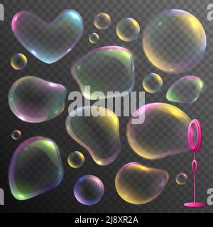 Realistic set of colorful deformed soap bubbles isolated on transparent background vector illustration Stock Vector