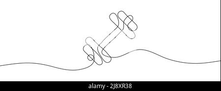 Continuous line drawing of dumbbell. Dumbbell linear icon. One line drawing background. Vector illustration. Dumbbell continuous line icon. Stock Vector