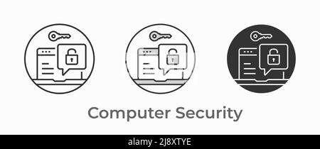 Computer security icon. Black vector illustration isolated on white background for graphic and web design. Stock Vector