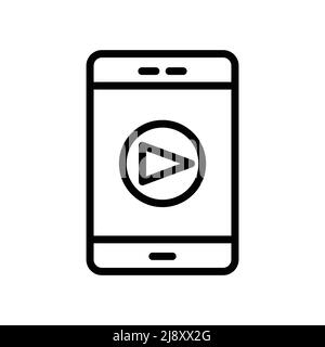 Mobile vector icon with play button. music, play music. line icon style. Simple design illustration editable Stock Vector