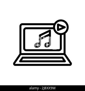 Laptop vector icon with tone and start button. Music, play music. line icon style. Simple design illustration editable Stock Vector