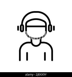 People vector icon with headphones. play music, Listen music. line icon style. Simple design illustration editable Stock Vector