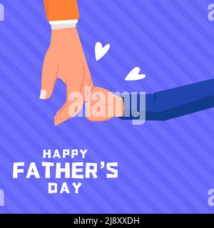 flat fathers day design illustration with son holding dad hands Stock Vector