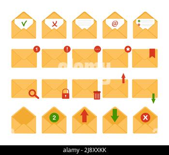 Mail envelope icon. Receiving SMS messages, notifications, invitations. Concept of delivery correspondence and letters. Vector illustration in flat Stock Vector