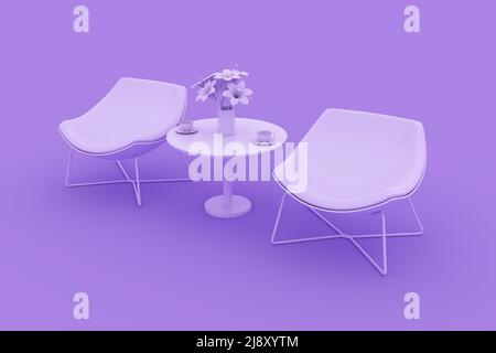 Lounge chair in monochrome single pink purple scene. Home and furniture, 3D rendering. Stock Photo