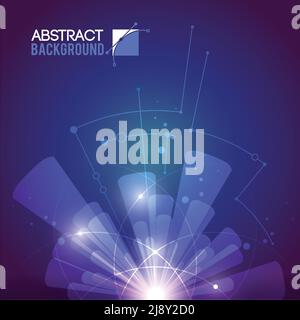 Futuristic background with flat circuit wire tracks and transparent concentric rays coming from blurry light source vector illustration Stock Vector