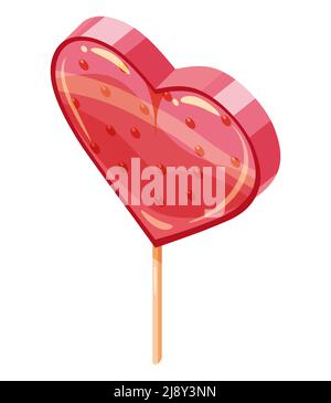 Candy Sugar Heart Lollypop Isometric. Sweet food icon cartoon style vector isolated Stock Vector