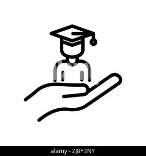 Education icon vector. student with hand. Line icon style. Simple design illustration editable Stock Vector