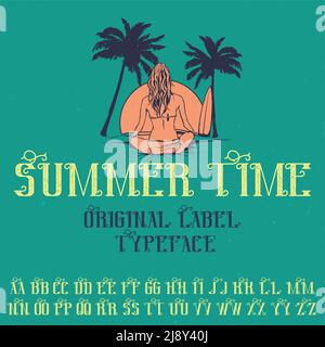Original label typeface named '"Summer Time". Good to use in any label design. Stock Vector