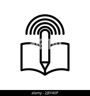 Online education icon vector. Virtual learning, book, pencil, signal. Line icon style. Simple design illustration editable Stock Vector