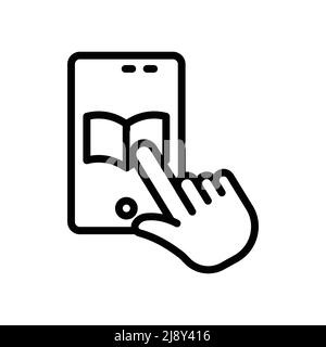 Online education icon vector. Virtual learning, Mobile phone, touch hand, button. Line icon style. Simple design illustration editable Stock Vector