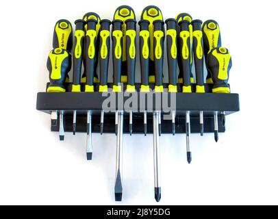 Professional set of screwdriver tools isolated on white. Stock Photo
