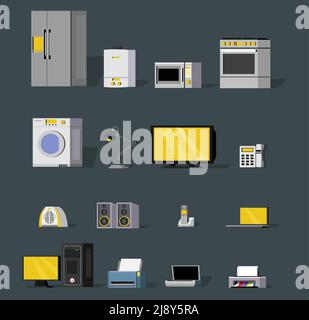 Modern wireless devices collection with electronic appliances and gadgets on gray background isolated vector illustration Stock Vector